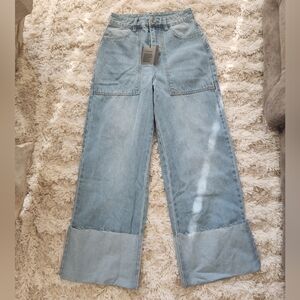 Wide leg cuffed jeans